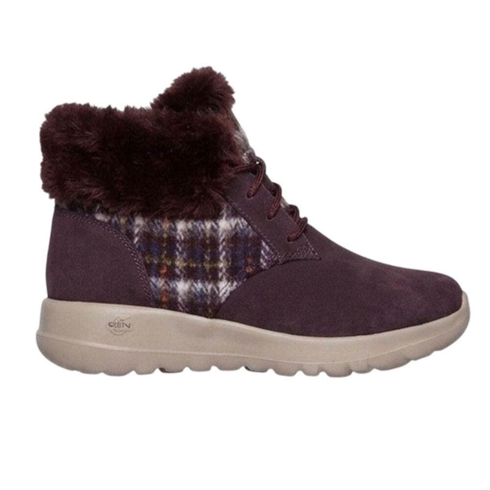 Skechers Womens/Ladies Go Joy Tartan Suede Sneakers / Burgundy